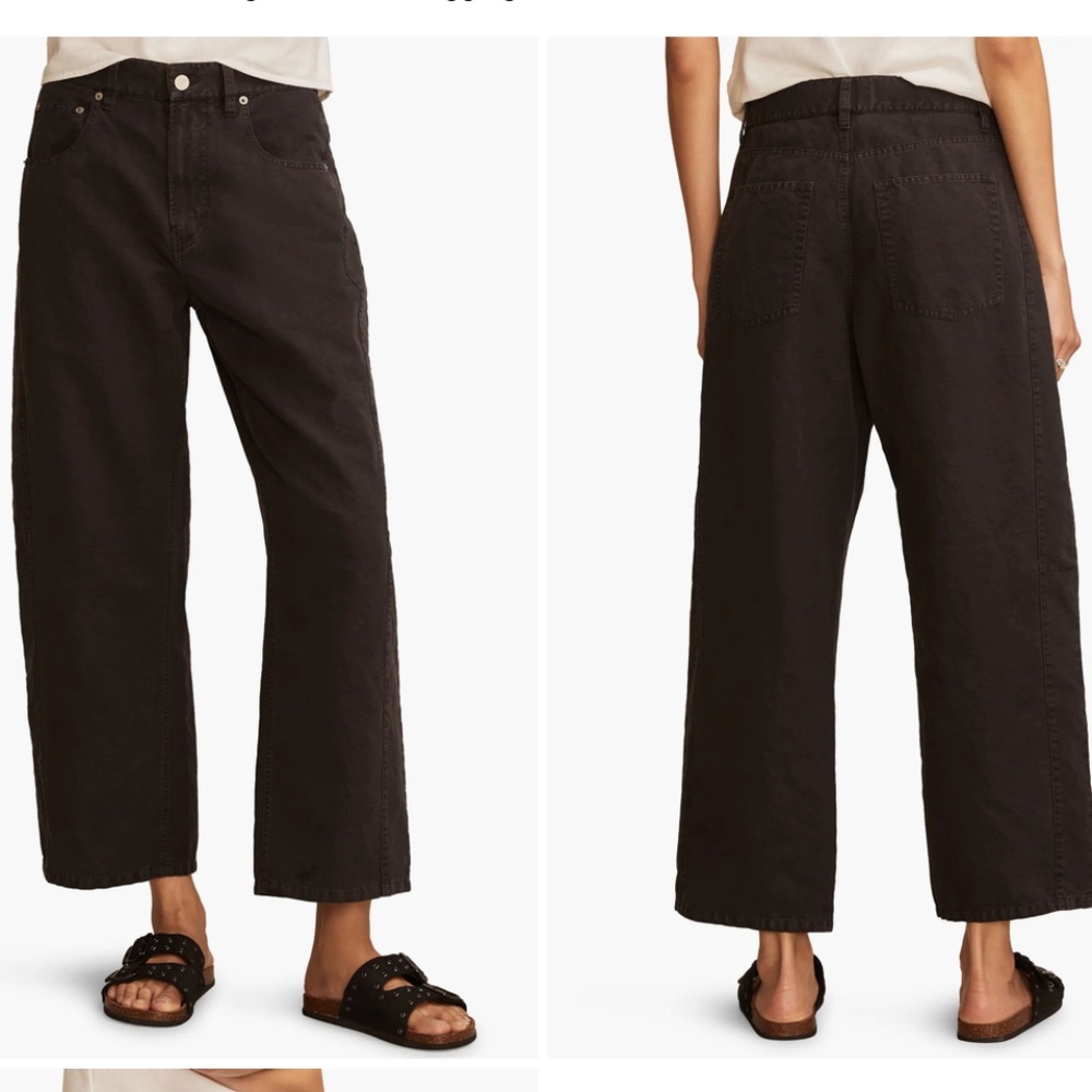 Linen Blend Ankle Barrel Leg Pants